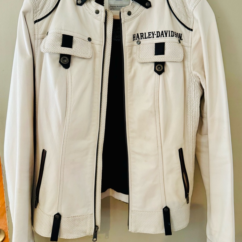 Rare Harley-Davidson Genuine MotorCloth White Lambskin Jacket black/baby pink ac